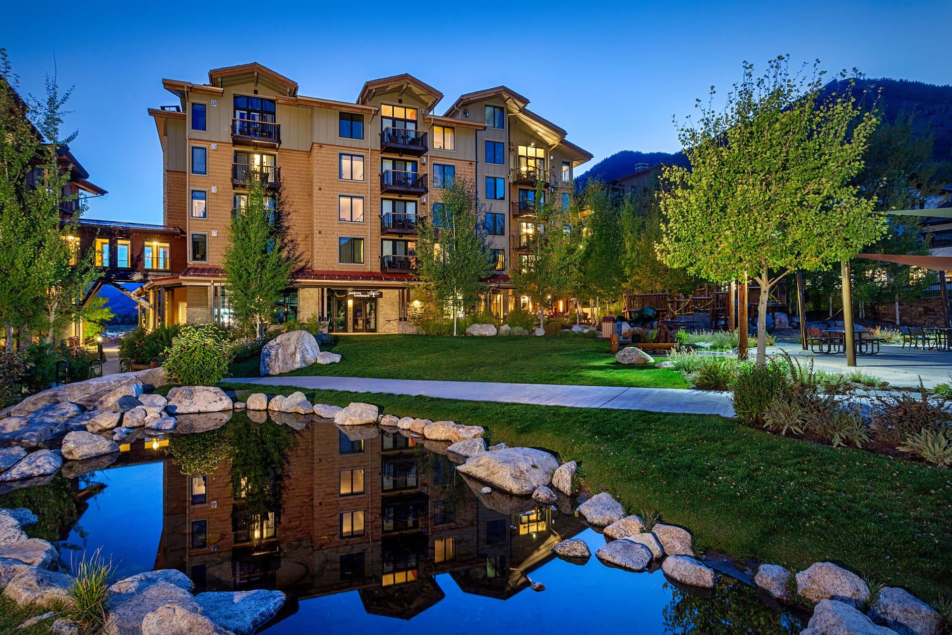 Hotel Terra Jackson Hole Summer Exterior from the Village Commons