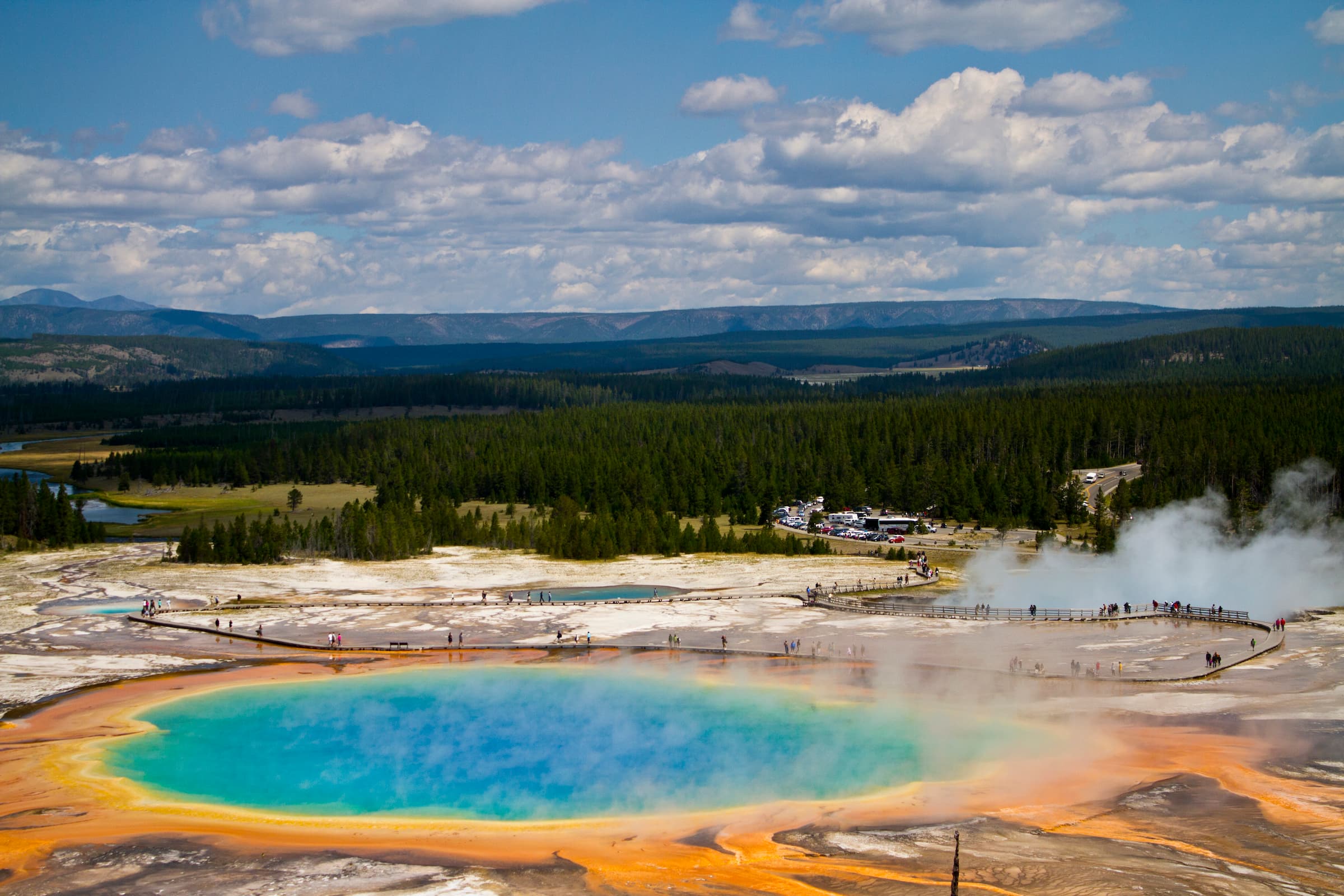 The Grand prismatic geyser in Yellowstone National Park in Wyoming.