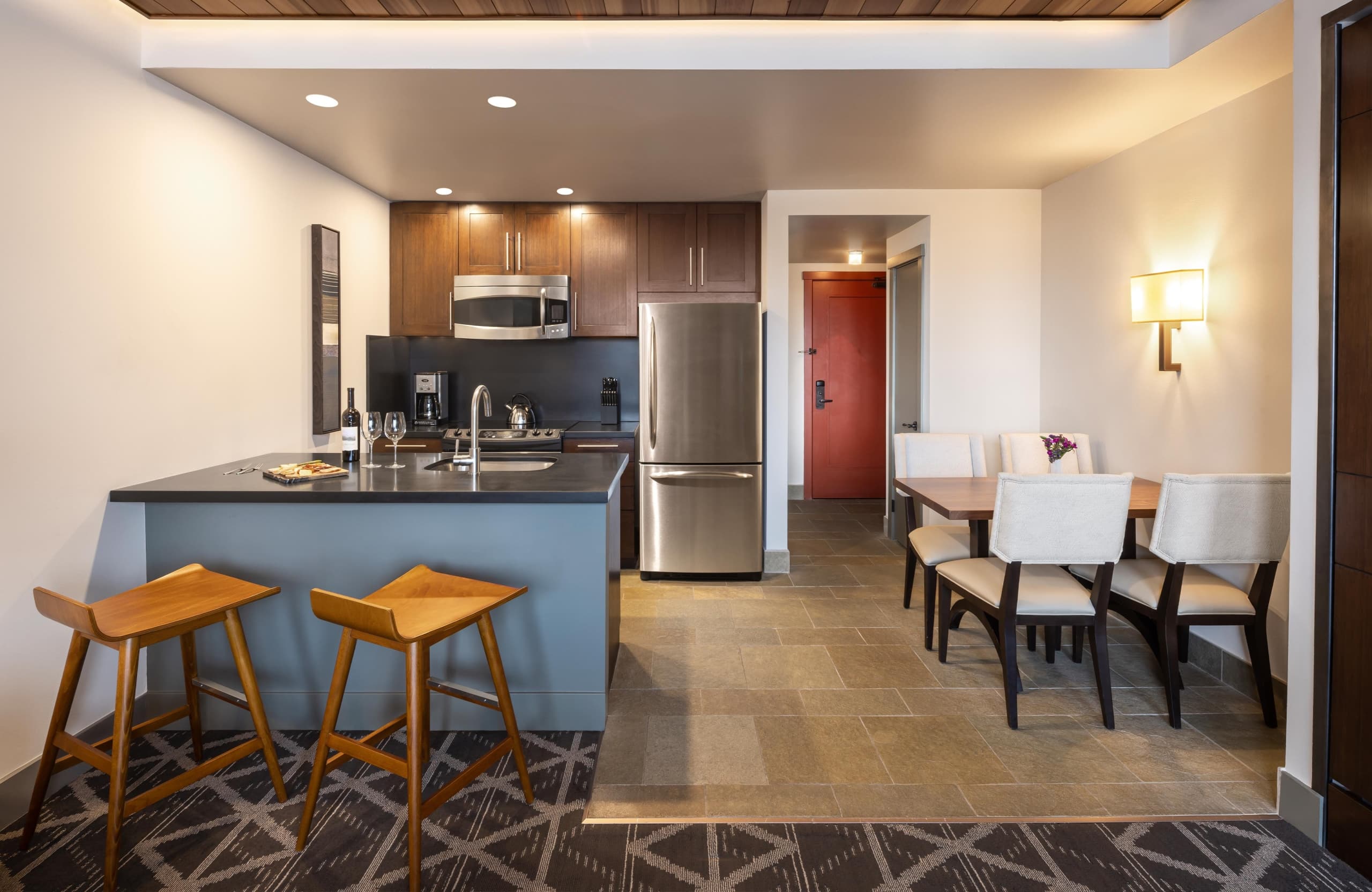 A studio kitchen and eating area in the Urban Studio Suite