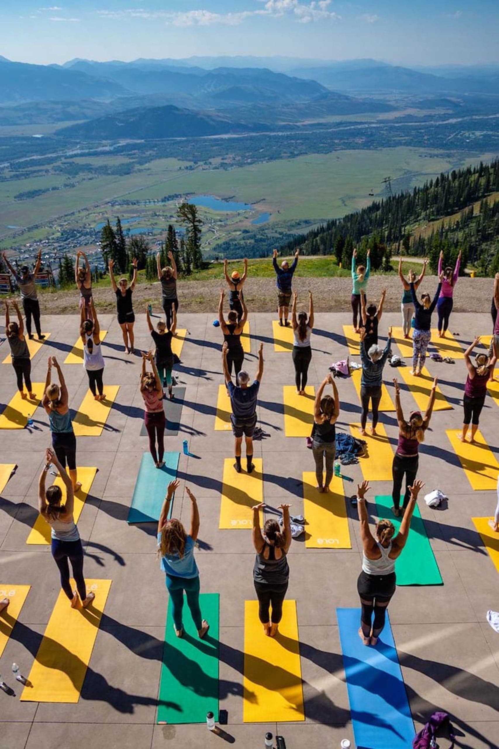 A group enjoying mountain yoga in Jackson Hole