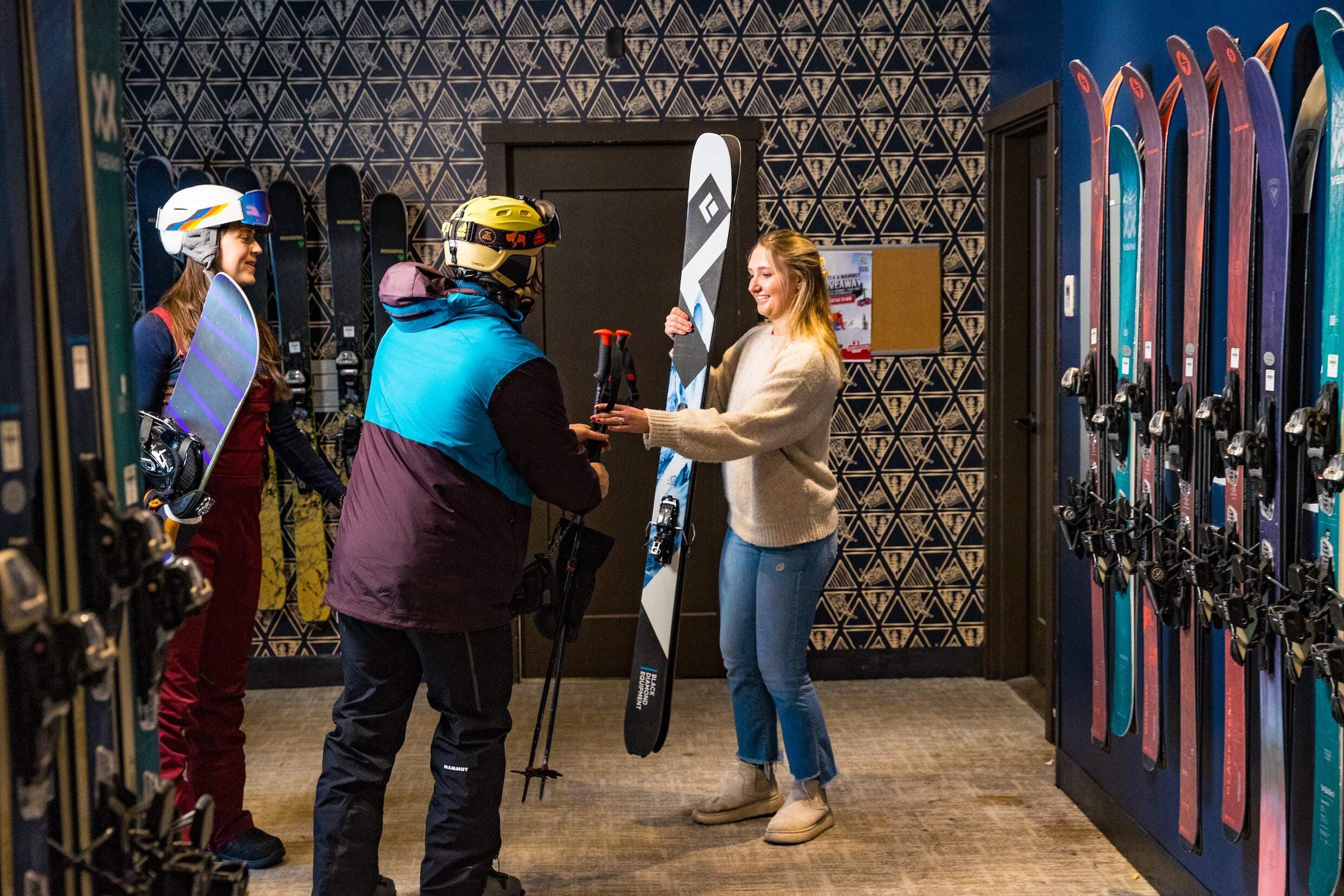 The ski valet is one of the amenities at Hotel Terra Jackson Hole included in your stay in Teton Village, Wyoming
