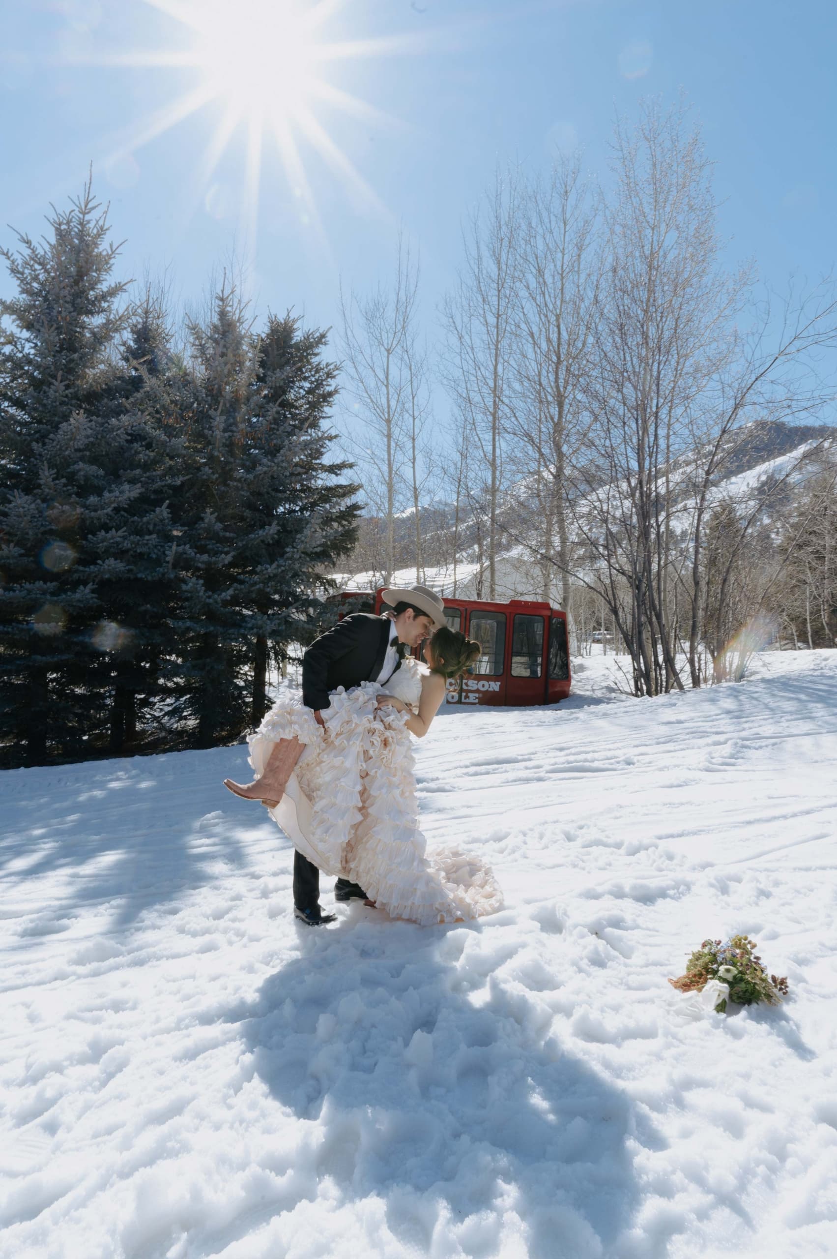 Bride And Groom In The Snow In The Tetons